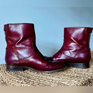 Frye Ankle Boots with Back-Zipper Detail, Polished Wine, Size 8 1/2.